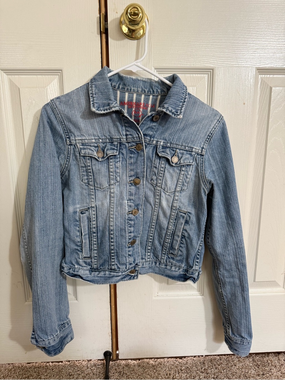 American Eagle Kids Light Wash Denim Jacket Button Front Jean Jacket